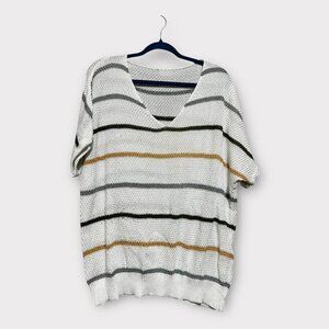 Striped Knit Tunic Sweater Top | Plus Size 1X | Cozy Casual V-Neck